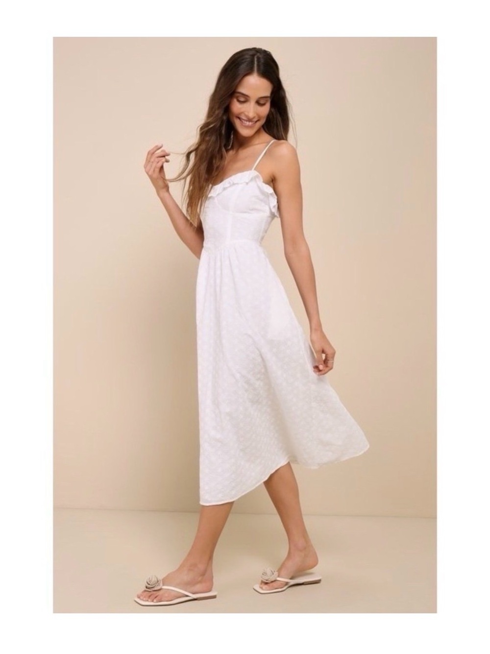 White lulus lace eyelet Spaghetti-Strap Midi Dress